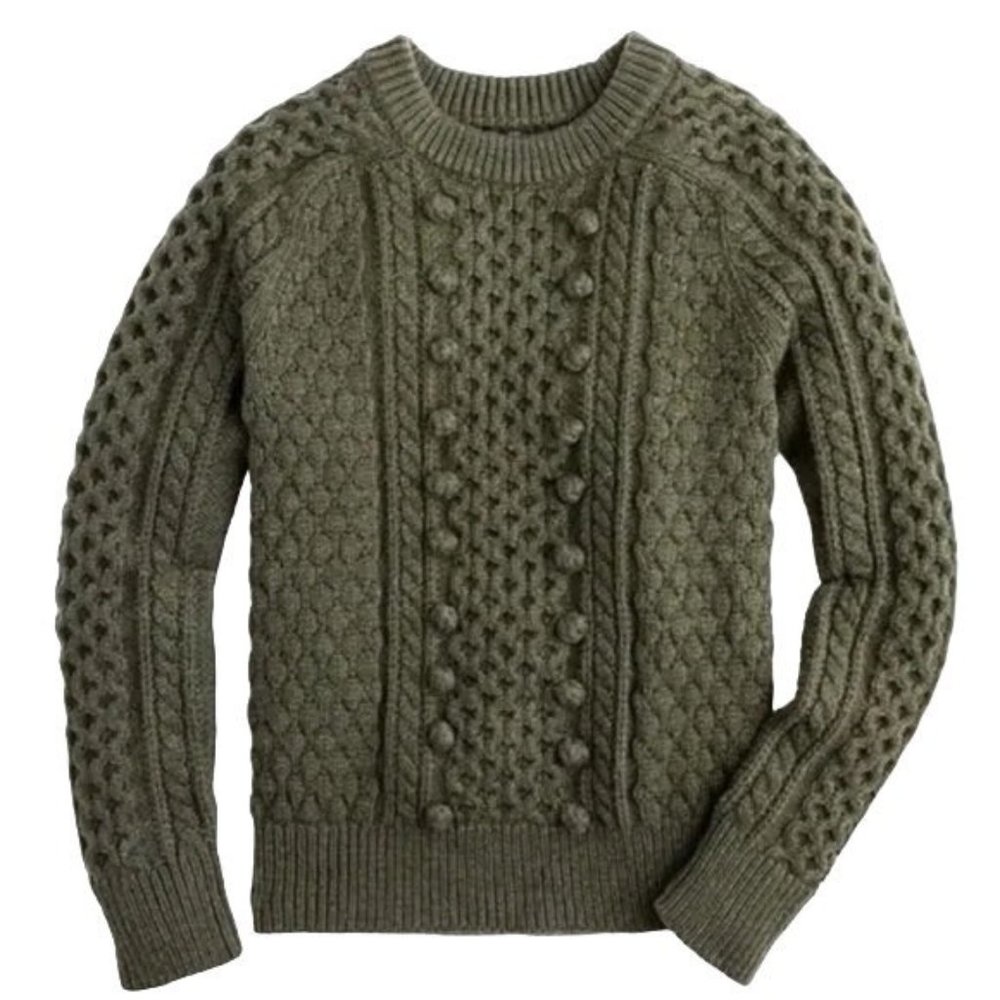 J. CREW Wool Sweater Popcorn Cable Knit Pullover Size XS